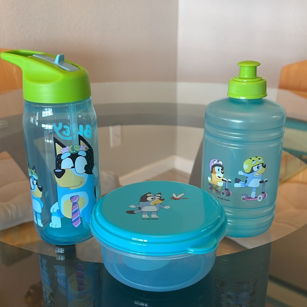 COPY - Bluey Set! Brand New, 1 Water Bottles 1 Sippy Cup & 1 Snack Cup. Zak Des…